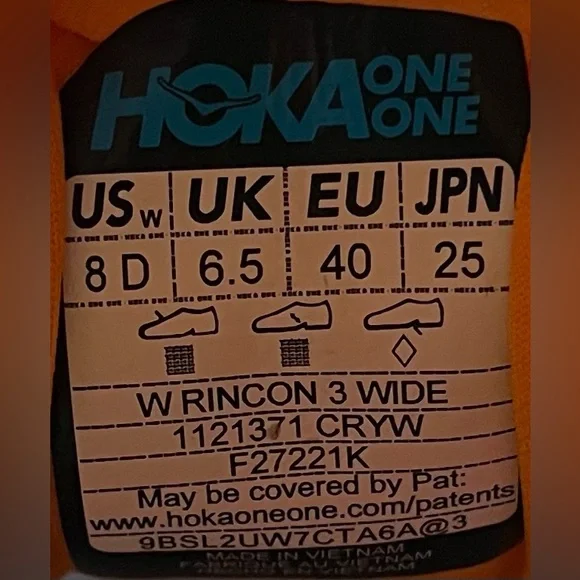 Hoka One One Rincon 3 LIGHTWEIGHT Womens Sz 8 Wide Running Shoes Sneakers Orange - Picture 11 of 12